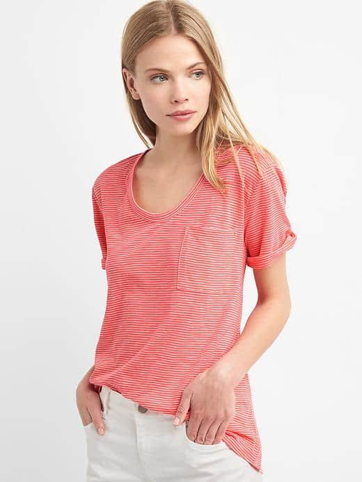 Gap Women Stripe Pocket Tee - Coral Stripe