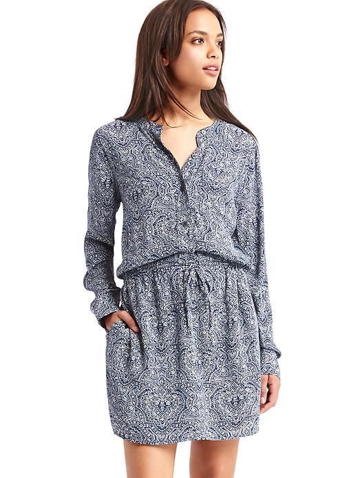 Gap Women Print Popover Shirtdress - Light Blue/navy