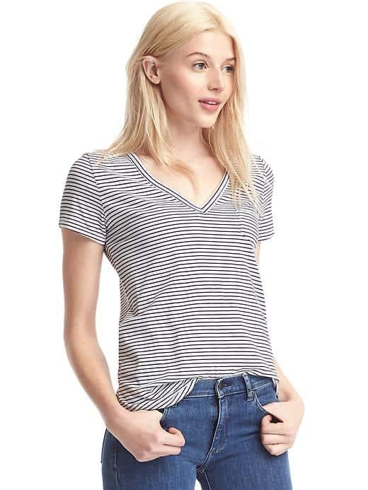 Gap Stripe Vintage Wash Pocket Tee - White Stripe