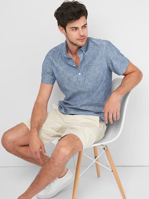 Gap Men Chambray Popover Shirt - Indigo
