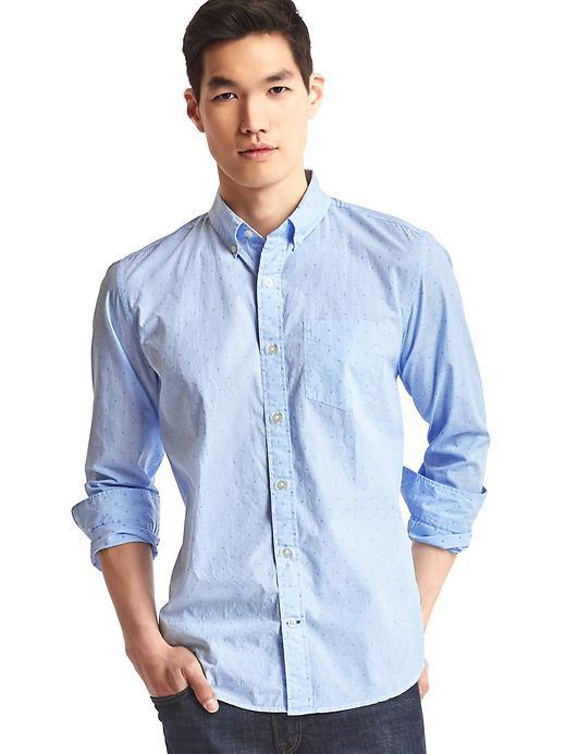Gap Men True Wash Dobby Clip Standard Fit Shirt - Blue Focus