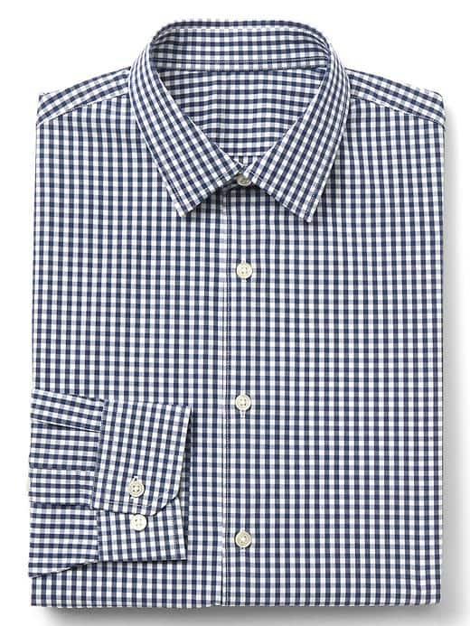 Gap Men Stretch Poplin Gingham Slim Fit Shirt - Comet Blue
