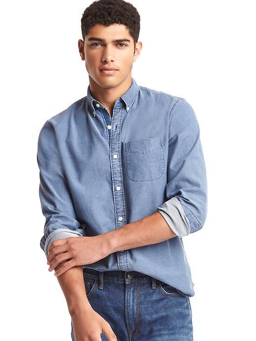 Gap Men Oxford Chambray Standard Fit Shirt - Blue