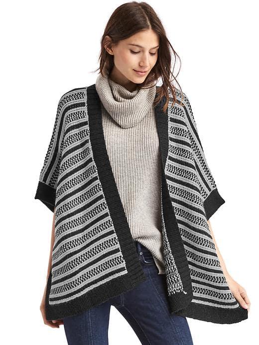 Gap Women Stripe Open Front Poncho - True Black