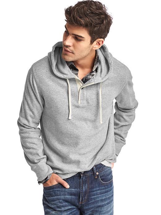 Gap Men Waffle Knit Henley Hoodie - New Heather Grey