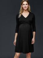 Gap Solid Three Quarter Sleeve Wrap Dress - True Black