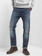 Gap Men Selvedge Destructed Slim Fit Jeans Stretch - Medium Destroy