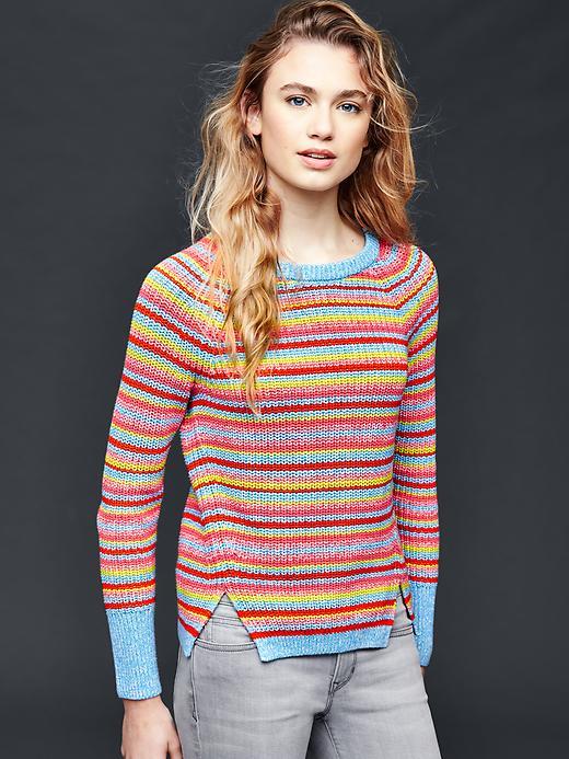 Gap Women Cotton Marled Side Slits Sweater - Multi Stripe
