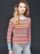 Gap Women Cotton Marled Side Slits Sweater - Multi Stripe