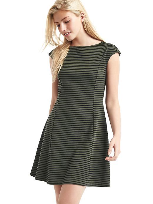 Gap Women Cap Sleeve Fit & Flare Dress - Green Stripe
