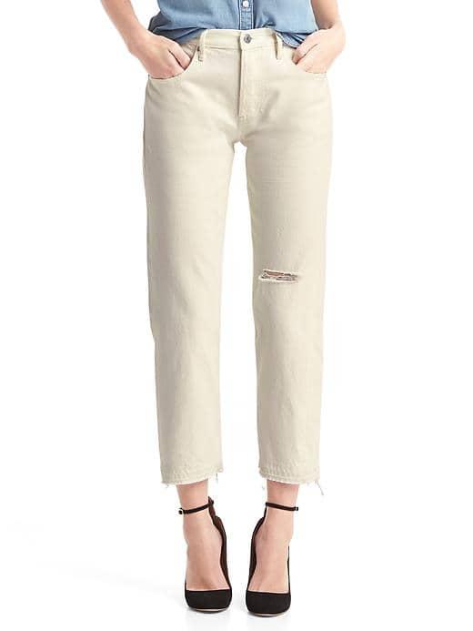 Gap Women Original 1969 Destructed Vintage Straight Jeans - Chalk