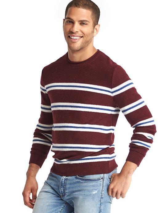 Gap Men Merino Blend Dual Stripe Crew Sweater - Marled Navy