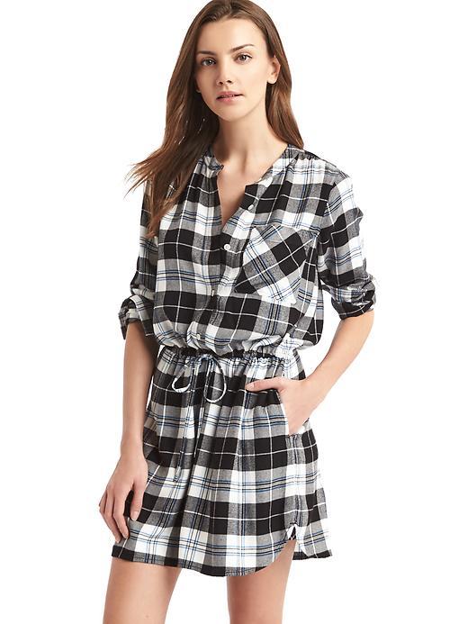 Gap Women Plaid Cinch Waist Shirtdress - White Plaid