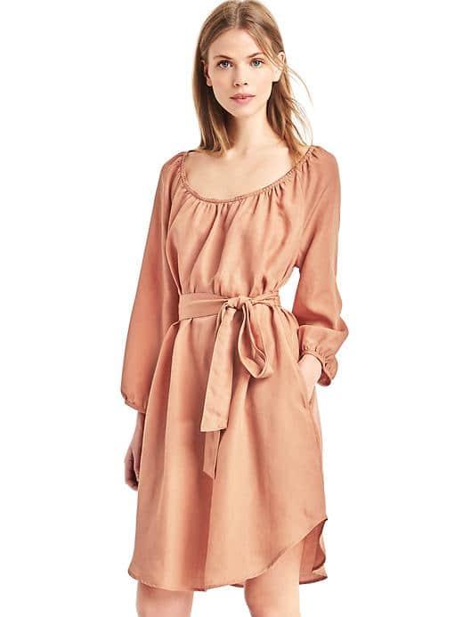 Gap Women Tencel Shirred Boatneck Dress - Coral