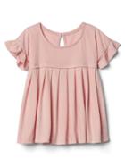 Gap Pleat Ruffle Keyhole Top - Pink Dust