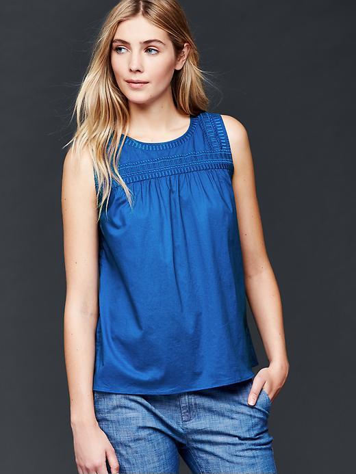 Gap Women Embroidered Yoke Tank - Blue Edge