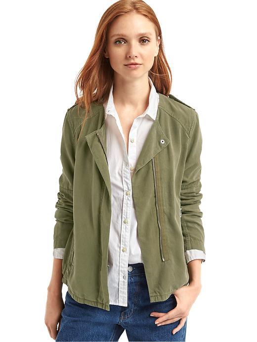 Gap Women Tencel Moto Jacket - Army Jacket Green