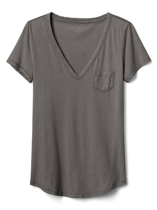 Gap Women Vintage Wash V Neck Tee - Pavement