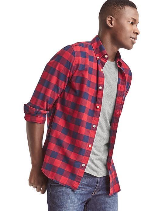 Gap Men Plaid Oxford Slim Fit Shirt - Lasalle Red