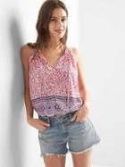 Gap Women Print Split Neck Halter Tank - Pink Print