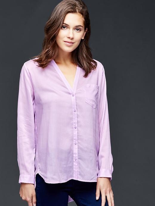 Gap V Neck Long Sleeve Shirt - Gauzy Lilac