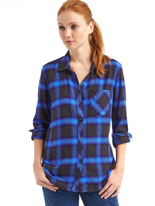 Gap Women Soft Plaid Boyfriend Shirt - Blue Ombre