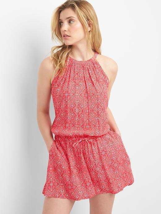 Gap Women Crepe Halter Romper - Pink Print