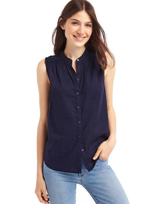 Gap Women Windowpane Embroidery Sleeveless Shirt - Dark Night