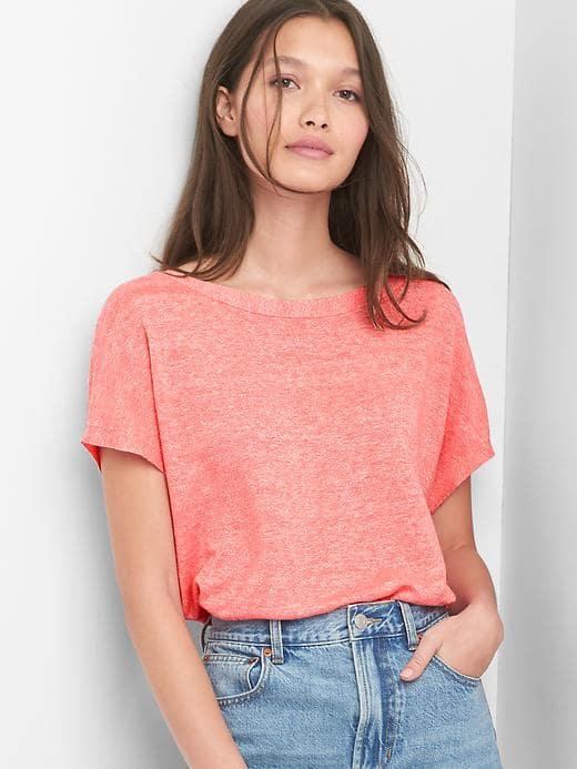 Gap Women Linen Boatneck Tee - Fresh Coral