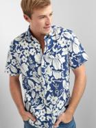 Gap Men Linen Cotton Print Short Sleeve Shirt - Hawaiian Blue