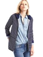 Gap Women Stripe Long Zip Hoodie - Navy Stripe
