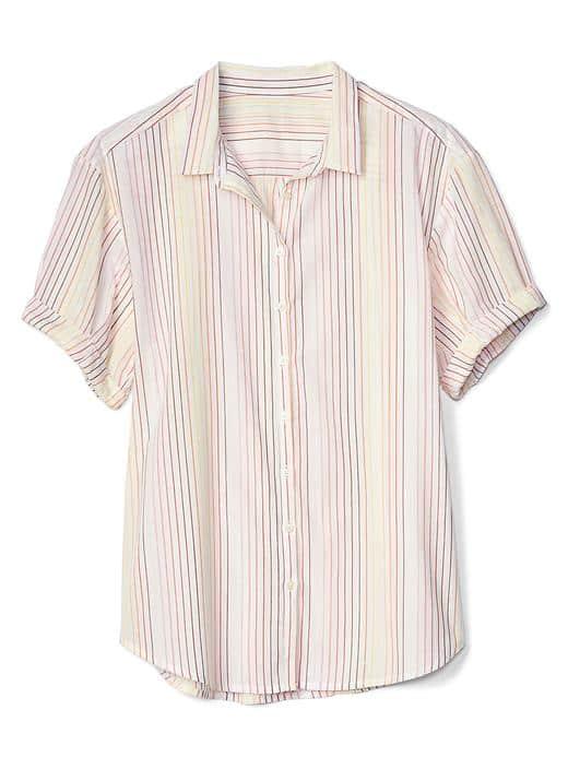 Gap Women Stripe Roll Cuff Shirt - Blue & Red Stripe