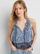 Gap Women Print Split Neck Halter Tank - Light Blue