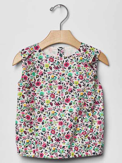 Gap Floral Ruffle Front Bubble Tank - White Multi