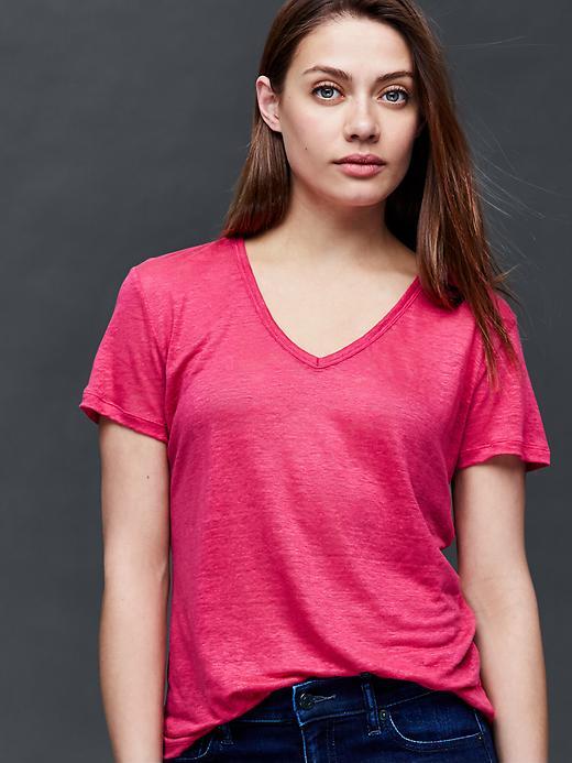 Gap Linen V Neck Tee - Jellybean Pink
