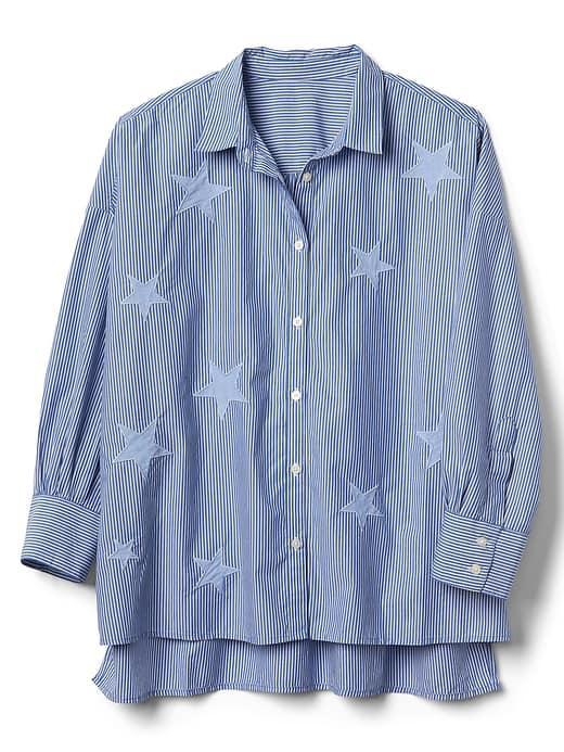 Gap Women Stripe Star Patch Shirt - Blue Stripe