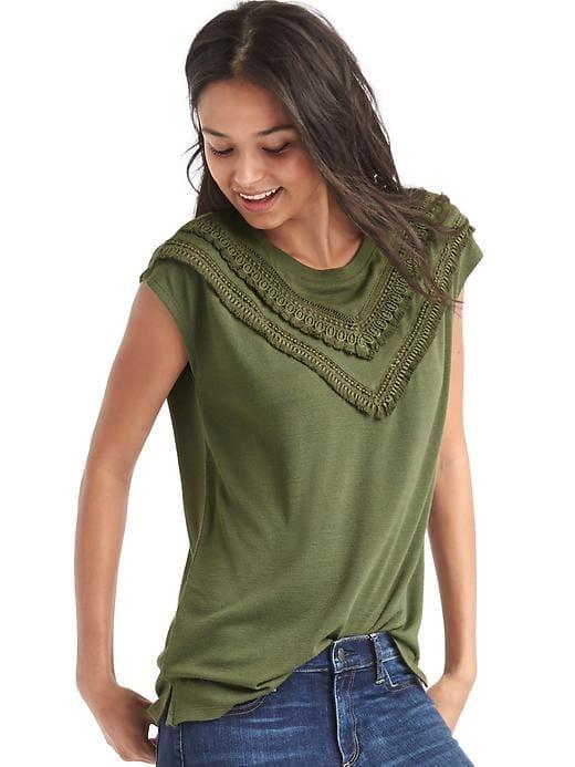 Gap Crochet Fringe Cap Sleeve Top - Army Jacket Green