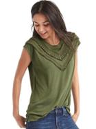 Gap Crochet Fringe Cap Sleeve Top - Army Jacket Green