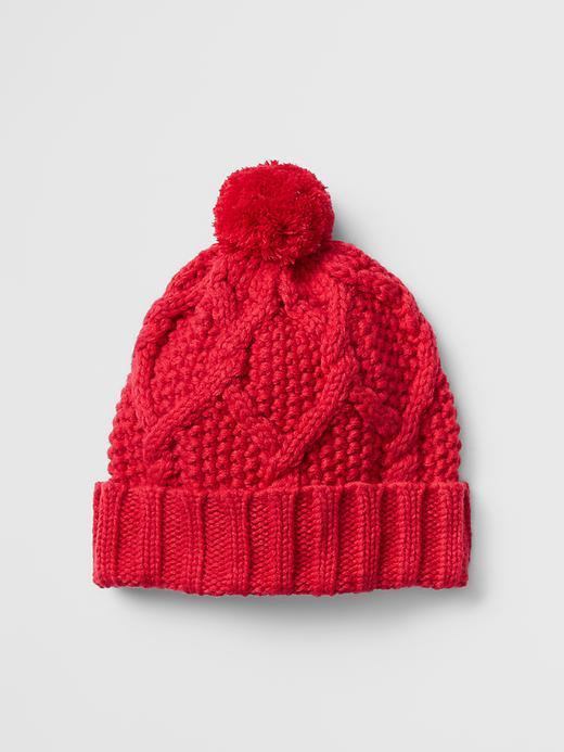 Gap Women Festive Pom Pom Honeycomb Beanie - Red