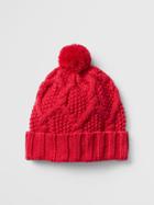 Gap Women Festive Pom Pom Honeycomb Beanie - Red