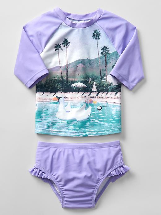 Gap Rashguard Ruffle Trim Swim Two Piece - Pool