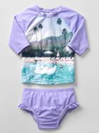 Gap Rashguard Ruffle Trim Swim Two Piece - Pool