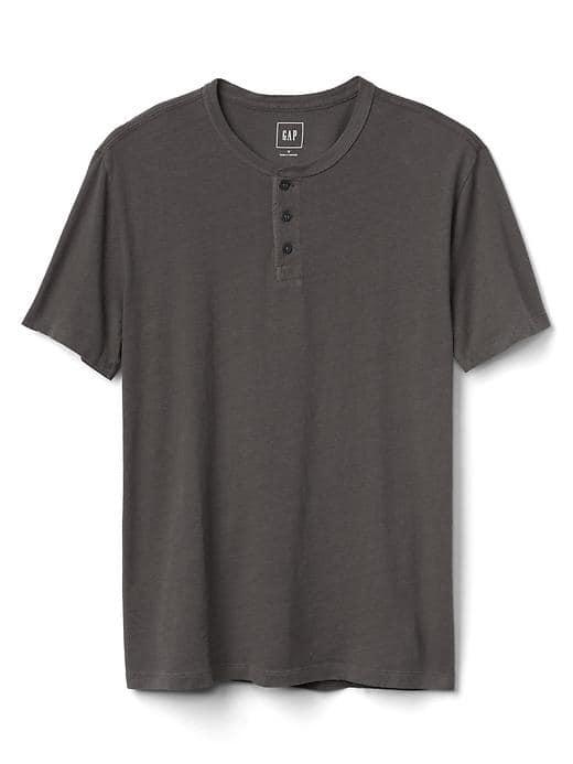 Gap Men Linen Cotton Short Sleeve Henley - Soft Black
