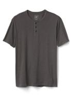 Gap Men Linen Cotton Short Sleeve Henley - Soft Black
