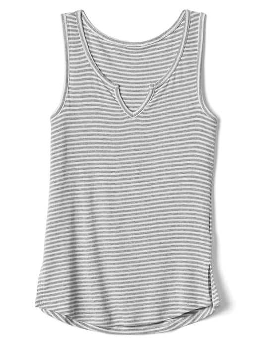 Gap Women Stripe Ribbed Notch Tank - Grey Stripe