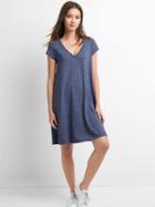 Gap Women A Line V Neck Dress - Blue Heather