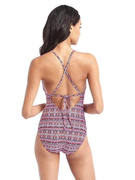 Gap Women Mosaic V Neck Swim One Piece - Pink Multi