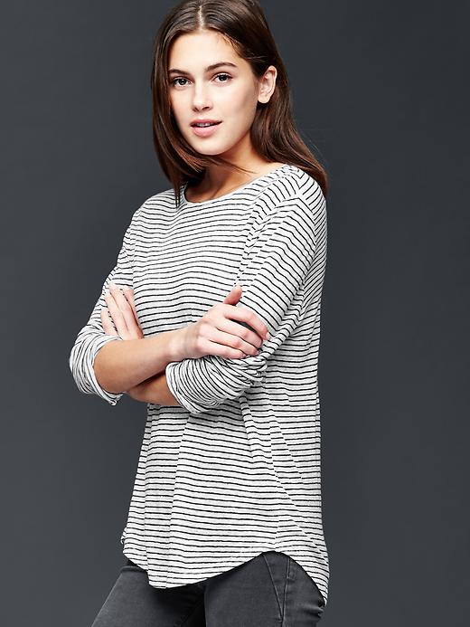 Gap Women Linen Stripe Tee - Black Stripe