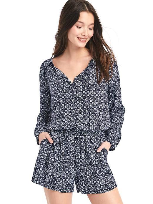 Gap Women Geometric Long Sleeve Romper - Navy Print