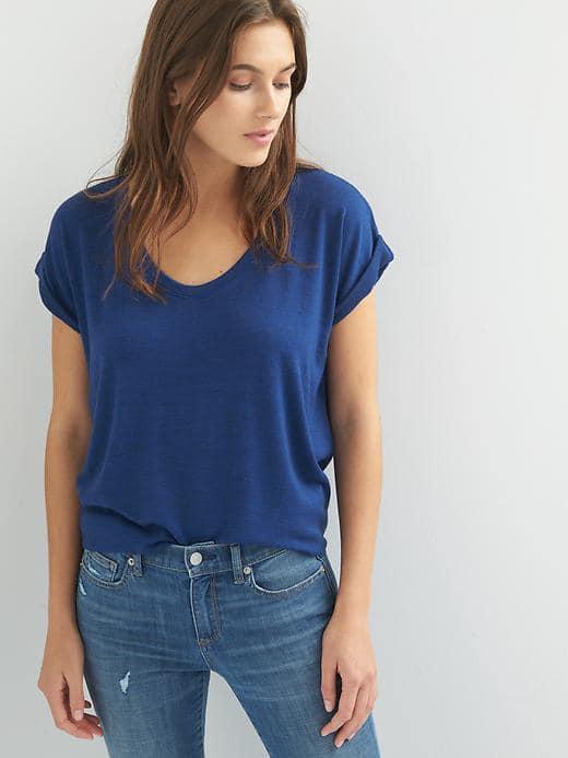 Gap Women Softspun Roll Sleeve Tee - Pangea Blue